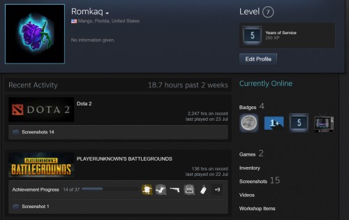 Romkaq's steam profile
